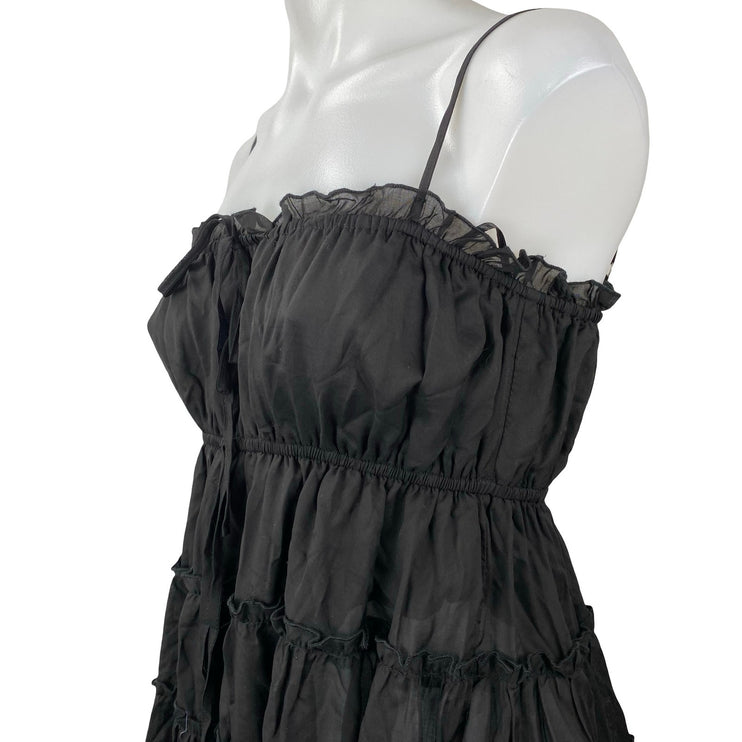 Aqua Womens Black Ruffled Tiered Sleeveless Mini Cami Tank Flare A-Line Dress XS