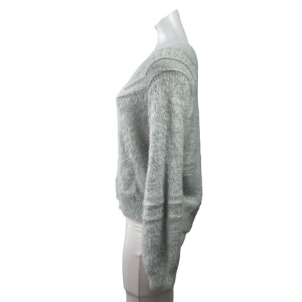 LC Lauren Conrad Gray Fuzzy V-neck Pointelle Chevron Long Sleeve Sweater Top S