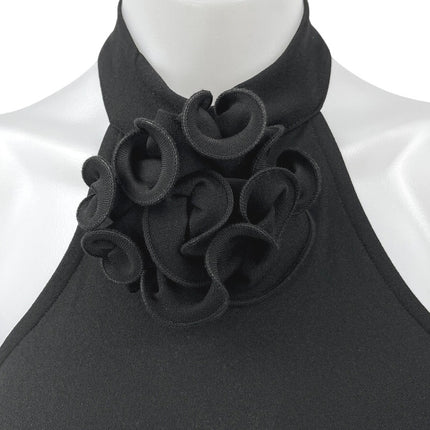 NA-KD Black Sleeveless Rose Halter High Neck Slit Midi Maxi Bodycon Dress XS