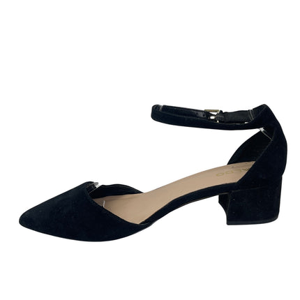 Aldo Womens Black Suede Ankle Strap Pointed Toe Low Chunky Block Heel Pumps 8.5