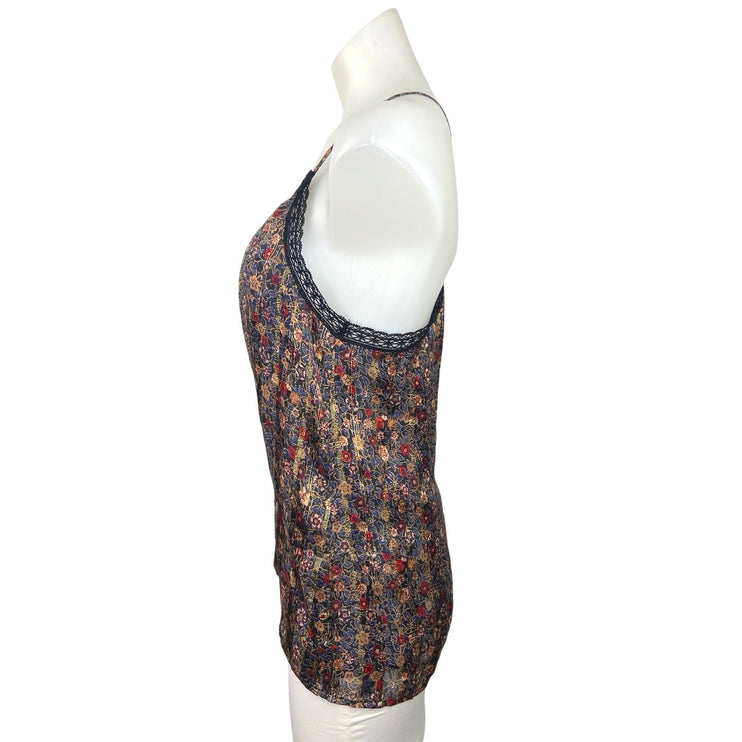 Joie Harriet Multicolor Silk Floral Lace Trim Racer Back Spaghetti Tank Top Sz M