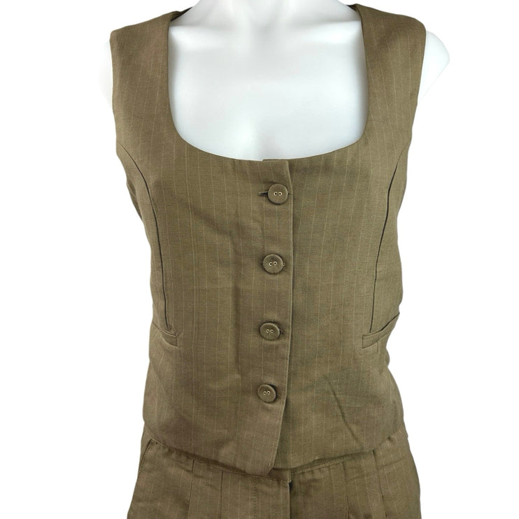 WeWoreWhat Olive Green Pinstriped Tailored Formal Vest Top & Trouser Pants Set 4