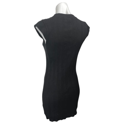 Zara Black Short Cap Sleeve Ribbed Knit Sculpt Sweater Mini Bodycon Dress Size M