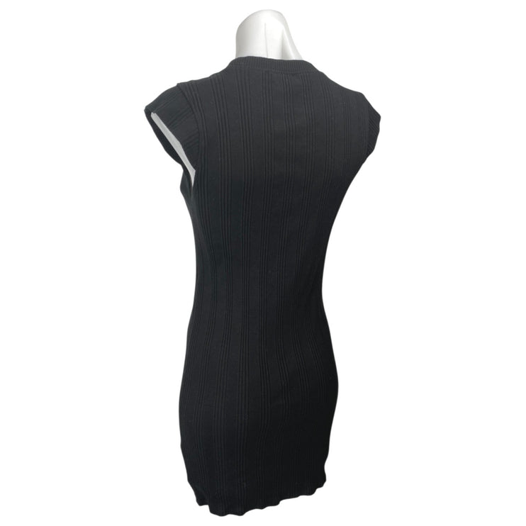 Zara Black Short Cap Sleeve Ribbed Knit Sculpt Sweater Mini Bodycon Dress Size M