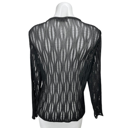 Valerie Stevens Black Open Knit Button Down Cardigan Sweater Top Size L