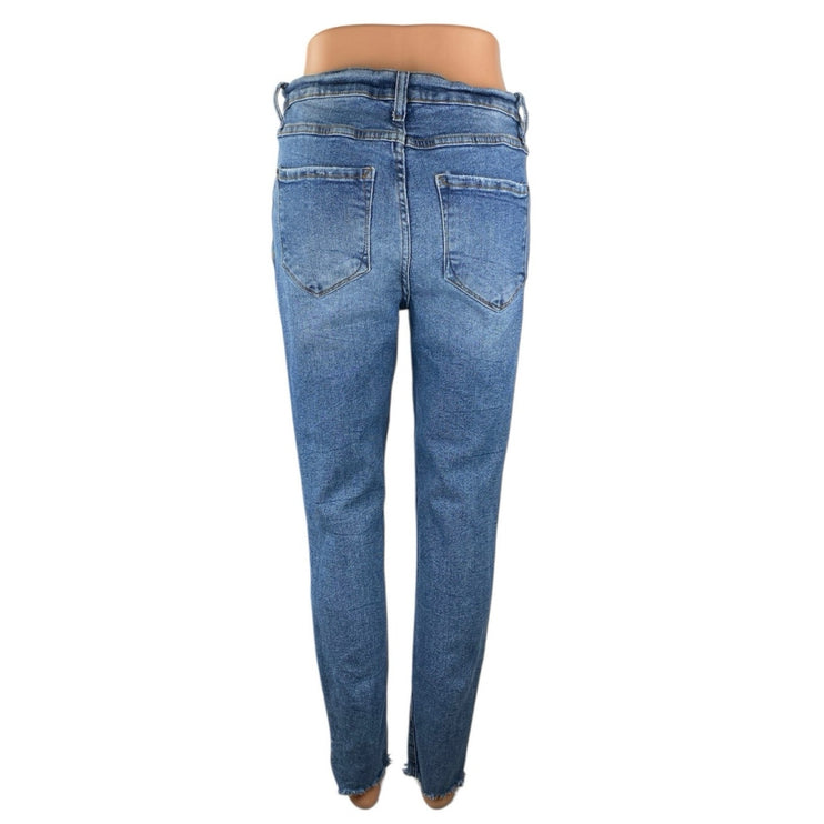 Kensie Vintage Luxe Womens Blue Distressed High Rise Slim Straight Denim Jeans 8