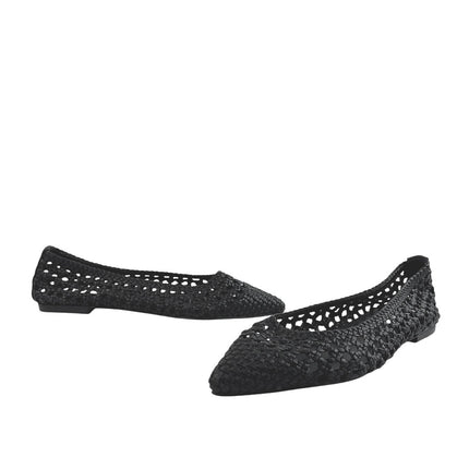NEW Steve Madden Saxton Black Woven Pointed Toe Slip On Ballet Flats Shoes Sz 6