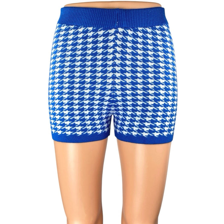 Princess Polly Blue Houndstooth Gingham High Waist Knit Biker Shorts Size S/M