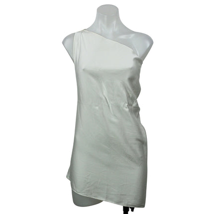 Zara White Silky Satin Sleeveless One Shoulder Asymmetrical Tunic Mini Dress S