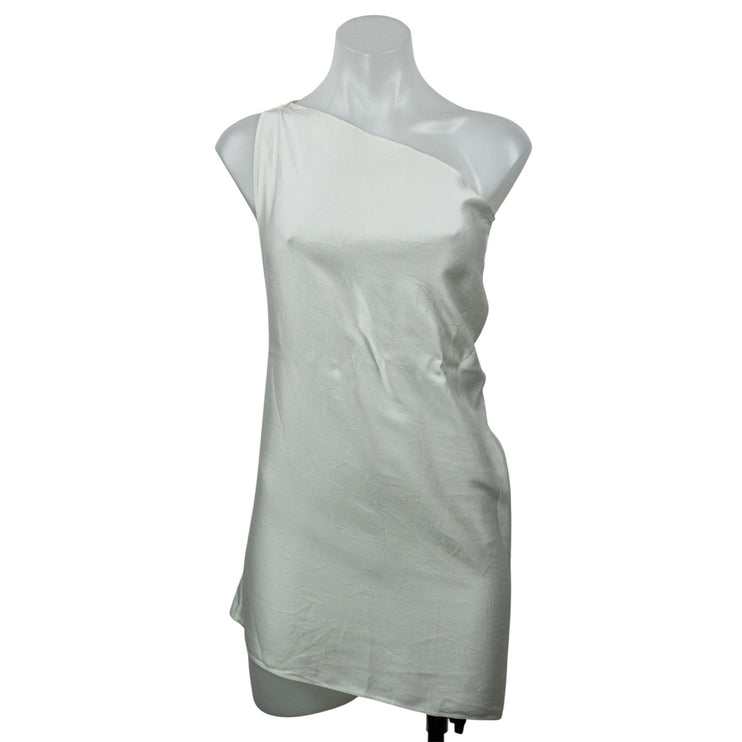 Zara White Silky Satin Sleeveless One Shoulder Asymmetrical Tunic Mini Dress S