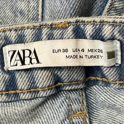 Zara Women's Blue High Rise Light Wash Frayed Hems Straight Denim Jeans Pants 4