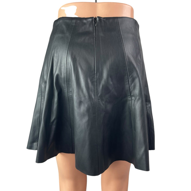 Zara Women's Black Faux Vegan Leather High Waist Mini Flared A-Line Skirt Size M