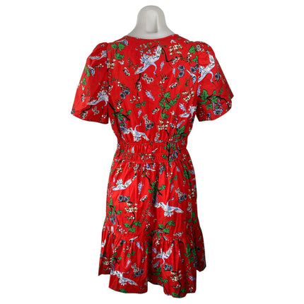 Anthropologie The Somerset Red Floral Short Sleeve V Neck Mini A-Line Dress Sz S