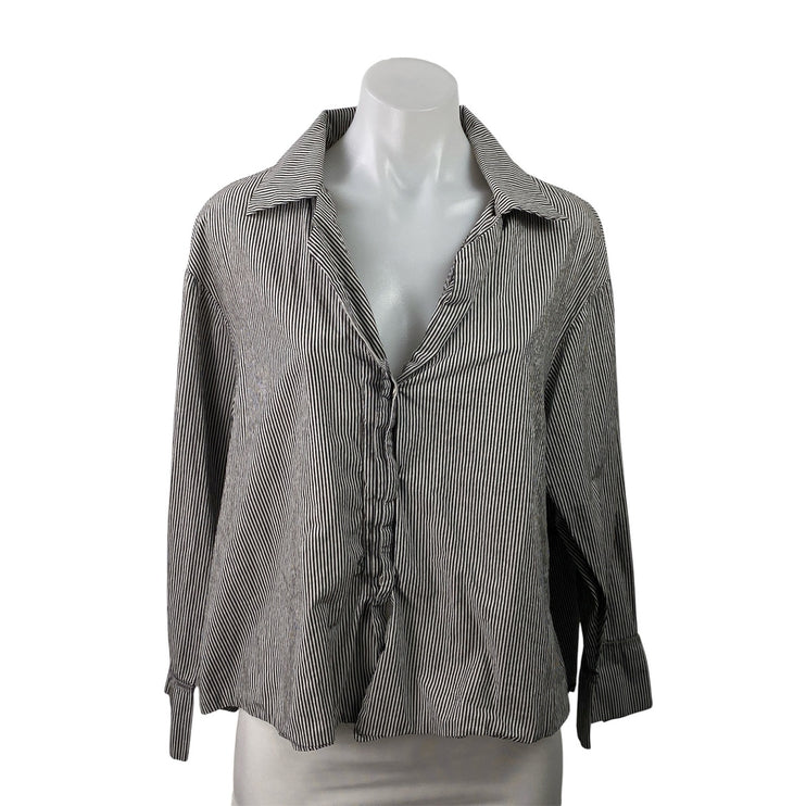 Planet Women's Black White Striped Long Sleeve Button Down Shirt Top Size 1