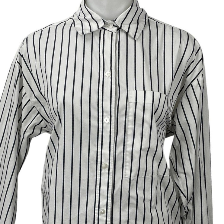 Abercrombie & Fitch Black White Striped Long Sleeve Button Down Shirt Top XXS