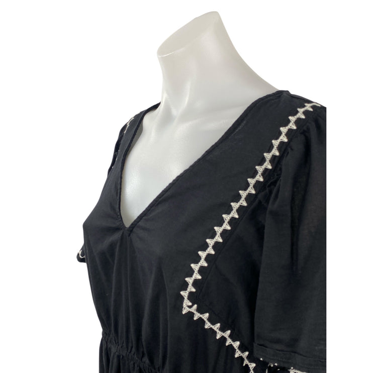 Old Navy Black White Embroidered Trim Short Sleeve V Neck A Line Mini Dress M