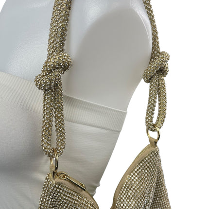 Gold Knotted Strap Rhinestone Beaded Sparkly Chic Evening Shoulder Handbag OS
