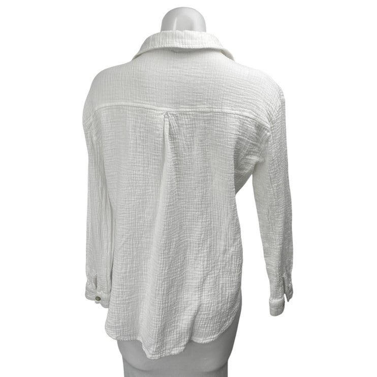 Princess Polly Women's White Crinkled Long Sleeve Button Down Shirt Top Size 4
