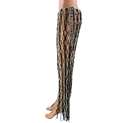 Nasty Gal Black White Open Weave Geometric Net Style Macrame Trouser Pants Sz M