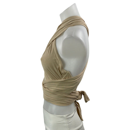 Verge Girl Beige Crossover Strappy Halter Cross Back Sleeveless Crop Top Size 6