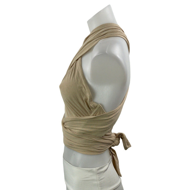 Verge Girl Beige Crossover Strappy Halter Cross Back Sleeveless Crop Top Size 6