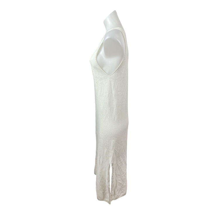 Knititude Women's White Knit Sleeveless Deep V Neck Slit Tank Midi Dress Size M