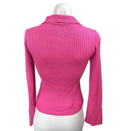 ASOS Design Pink Ribbed Knit Collared Button Down Cardigan Sweater Top Size 2
