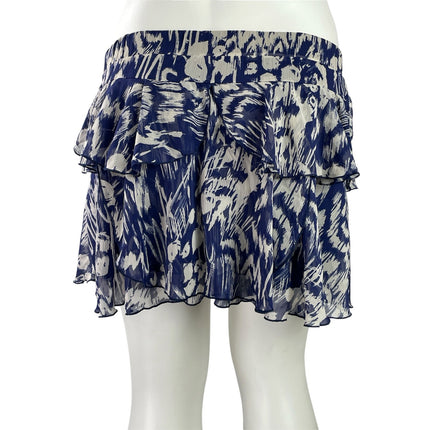 Zara Women's Blue Floral High Waisted Pull On Tiered ruffle Mini Skirt Size XL