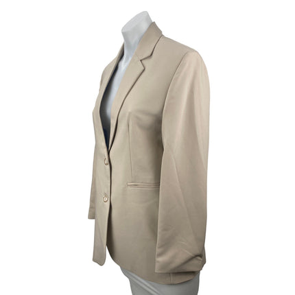 Women's Beige Notched Collar Long Sleeve Single Breasted Blazer Coat Jacket Sz S