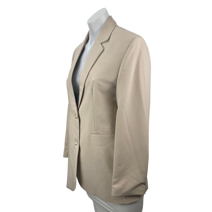 Women's Beige Notched Collar Long Sleeve Single Breasted Blazer Coat Jacket Sz S