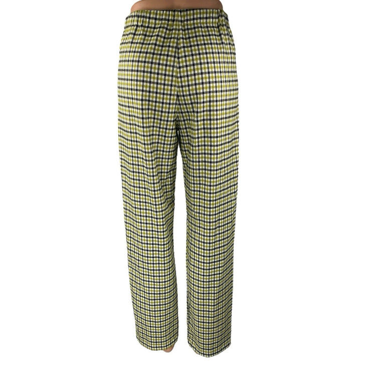 Brandy Melville Green Multicolor Checkered Straight High Waist Trousers Pants S