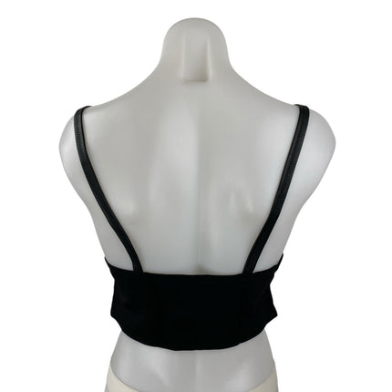 Zara Trafaluc Women's Black Faux Leather Vegan V Neck Cami Tank Crop Top Size L