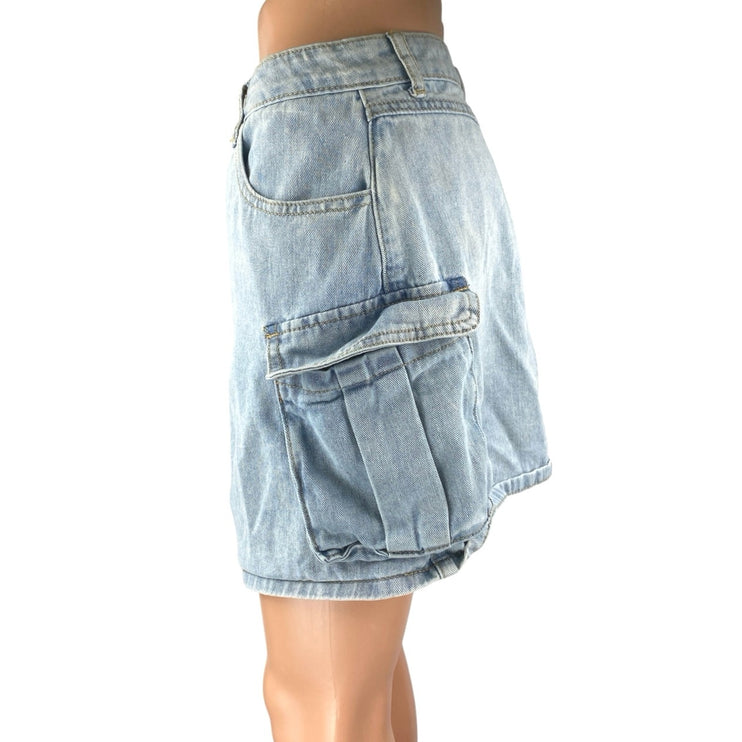 Sincerely Jules Women's Blue Light Wash Cargo Denim Jeans Mini Skirt Size 13