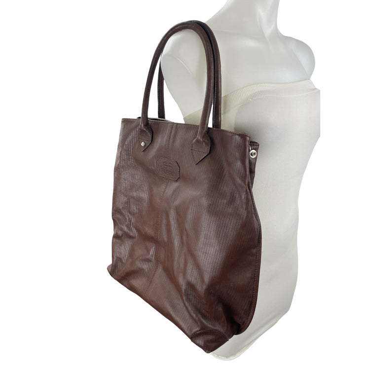 Gianfranco Ferre GF Brown 100% Leather Ribbed Snap Shoulder Tote Bag Handbag OS