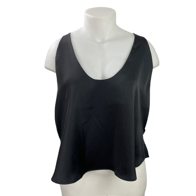 H&M Women's Black Sleeveless Silk Satin Racerback Scoop Neck Crop Tank Top Sz XL
