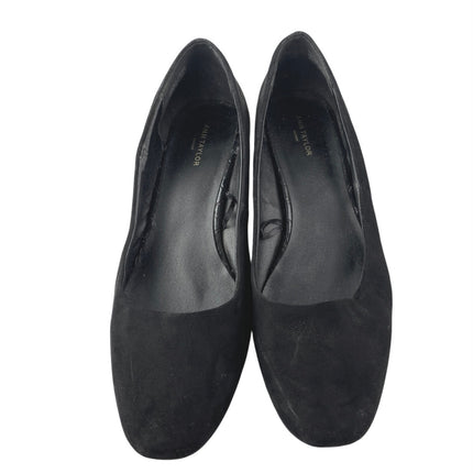 Ann Taylor Women's Black Suede Almond Toe Block Heel Slip On Pumps Shoes Sz 8.5