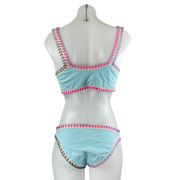 Platinum Women's Multicolor Crochet Trim Two Piece Sleeveless Bikini Swimwear L