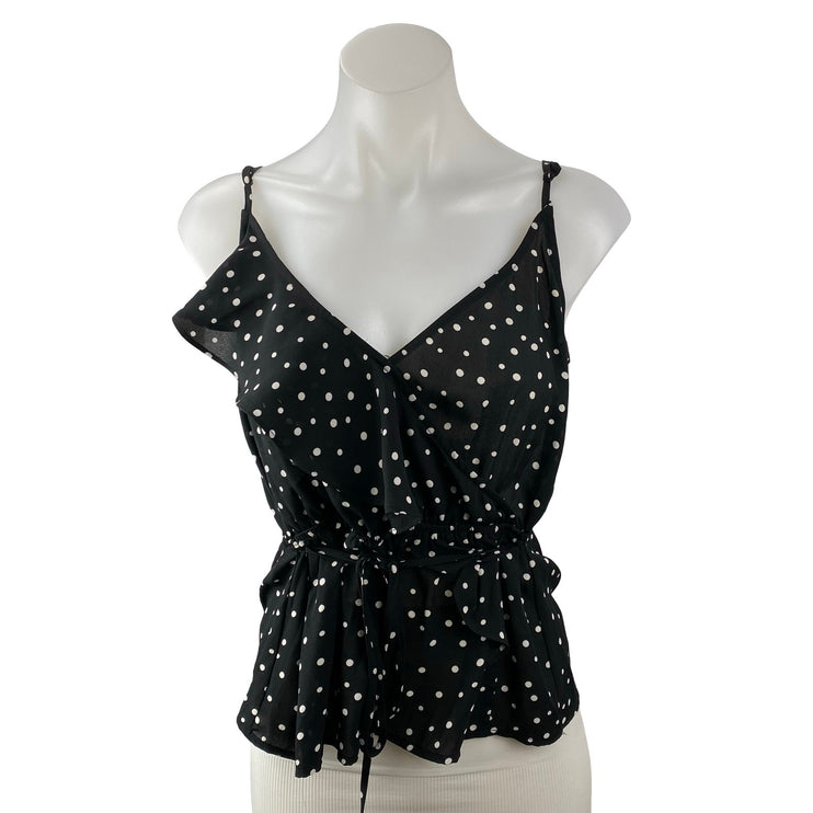 JACK by BB Dakota Black Polka Dots Sleeveless Ruffle Wrap Peplum Blouse Top S
