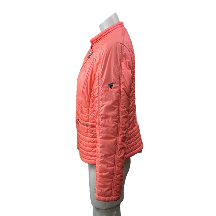 Guess Women's Coral Quilted Long Sleeve Full Zip Moto Biker Coat Jacket Size L