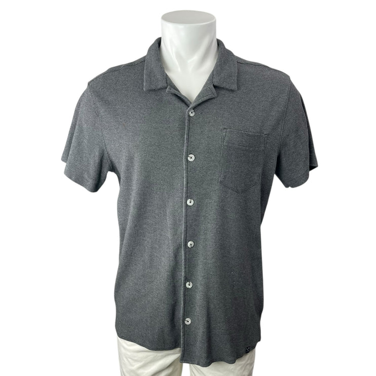 MBX Women's Gray Short Sleeve Chest Pocket Knit Button Down Shirt Top Size L