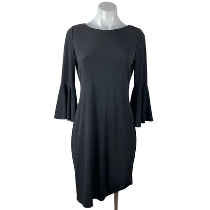 Calvin Klein Black Bell Sleeve Round Neck Stretch Cocktail Mini Sheath Dress L