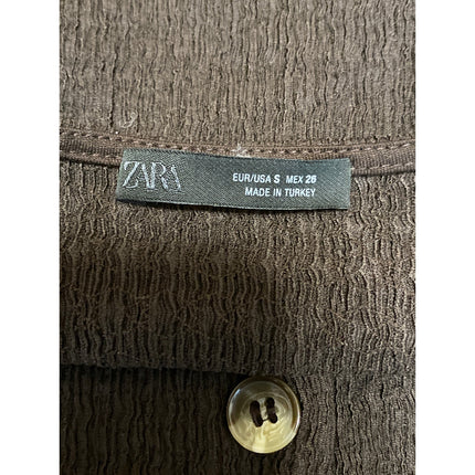 Zara Women Brown Sleeveless Crinkle Knit V Neck Button Up Vest Blouse Top Size S