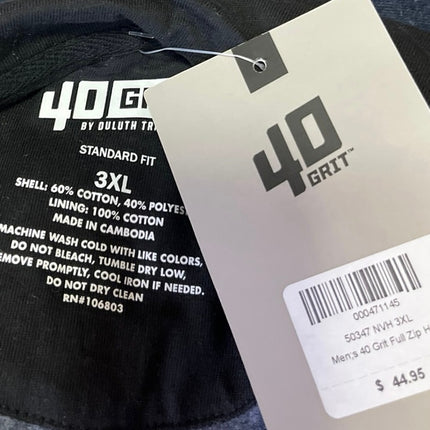 NEW Duluth Trading 40 Grit Men's Blue Zip Up Hooded Hoodie Sweatshirt Size 3XL