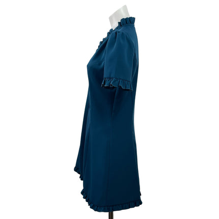 Loli Loli Women's Blue Short Sleeve Ruffle V Neck Button Up A Line Mini Dress L