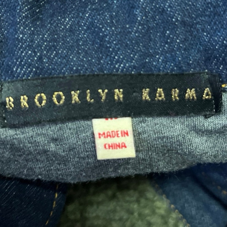 Brooklyn Karma Green Blue Denim Sherpa Fleece Collar Button Down Coat Jacket M