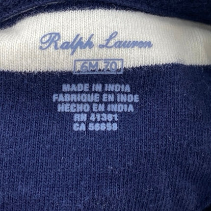 Polo Ralph Lauren Rugby Baby Blue Striped Cotton Long Sleeve Coverall Onesie 6M
