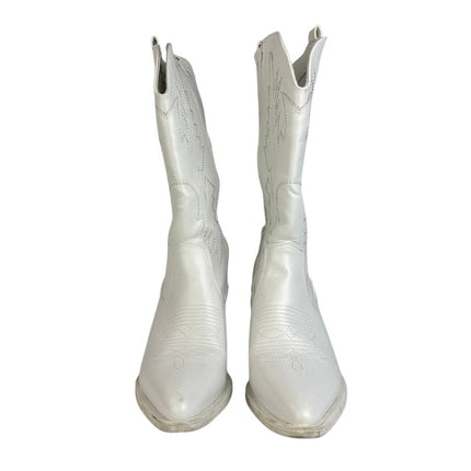 ILV Women's White Embroidered Pointed Toe Slip On Cowboy Western Boots Size 10