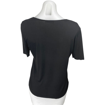 Zara Women's Black Short Sleeve Deep V Neck Ribbed Knit T Shirt Tee Top Size M