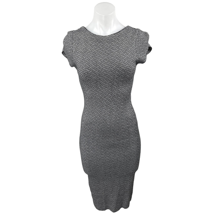 Zara Black White Short Sleeve Geometric Open Back Midi Bodycon Dress Size S