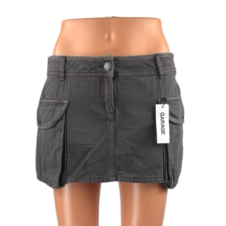 NEW Garage Women's Gray Mid Waist Utility Cargo Denim Jean Skirt Skort Size S
